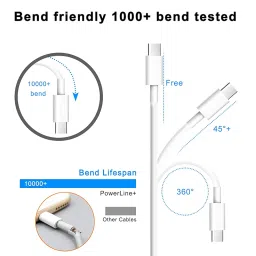 Shopnet Type-C To Type-C Cable For Hyundai Grand i10 Nios Sportz Dual Tone Original USB Data Cable PD Dash WRAP Fast Charging 60W High Speed Rapid Fast Turbo QC 3.0 Charging Cable (White, 4Amp, N-40) image 3