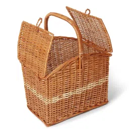 Habere India-All the Cultures Fabricating India Wicker Basket for Lunch | Wicker Picnic Basket With Top Handle | Wicker Morden Picnic Basket, Brown Rectangular Basket (M) - 12 * 13 * 9 Inches) image 2