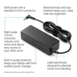 HP 65W AC Laptops Charger Adapter 4.5mm for HP Pavilion Black (Without Power Cable) image 3