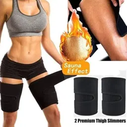 Body Shaper Compression Belt Set, Neoprene Arm and Thigh Trimmer, Sweat Wraps for Weight Loss, Black image 2