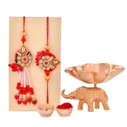 CraftVatika Bhaiya Bhai Bhabhi Rakhi Set - Rakhi with Elephant Showpiece - Couple Rakhi for Brother and Bhabhi with Gift Combo image 2