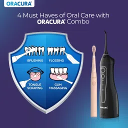 ORACURA® Daily Care Combo Water Flosser® OC150 Black & Sonic Lite Battery Operated Electric Toothbrush SB100 Peach image 2