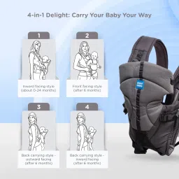 Mee Mee Elegant Lightweight & Adjustable Baby Sling Carrier with Padded Support, Safety Buckle, Waist Support Belt, Padded Shoulder Straps, for 0 to 24 Months Babies/Infants/Toddlers/Newborns (Grey) image 5