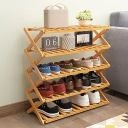 NFI essentials Bamboo Wood Shoe Rack Multipurpose Foldable Rack for Storage Shoes Slipper Chappal Stand Shelf Organizer for Home Kitchen Space Saving Portable Stand (5 Tier) image 2
