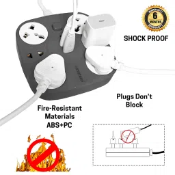 eSYSTEMS Extension Cord with USB Port, 10A 220 Volts [6 Socket Outlet with 2 USB Port] [Fire Flame Proof] [USB Charging Port] [2 Meter Cord] Multi Plug Extension Board- (Grey) image 2