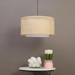 AKWAY Bamboo lamp for Living Room | Rattan Hanging lamp | Cane Pendant Light for Home Decoration (14" Dia x 7" Height) (Bulb not Included) image 2
