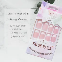 Synaty 24PCS Everlasting French Nails Artificial Nails Art Set (Short Oval) image 3