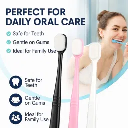 Ytm Soft Toothbrush for Sensitive Gums and Teeth, Micro Fur Manual Toothbrush with 20,000 Bristles Extra Soft Tooth Brush Nano Toothbrushes for Adults (Black, Green, Pink), 3 Pc image 1