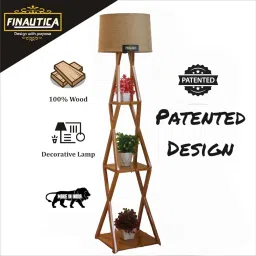 Finautica Wooden Italian Wooden Crafter Standard Size Floor Lamp New Cross Design With Khadi Lamp Shade, Bulb And Holder, pack of 1 image 1