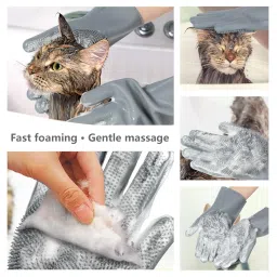 Pet Grooming Gloves - Gentle Dog Bathing Shampoo Brush - Massage Mitt with Enhanced Five Finger Design - Efficient Deshedding Glove for Dogs, Cats, Rabbits and Horses - 1 Pack image 4
