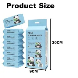 PRAYAN ENTERPRISE Travel Mini Wet Wipes – Plant Extract, Skin-Friendly – 64 Wipes Total – Compact Panda Design (2) image 1