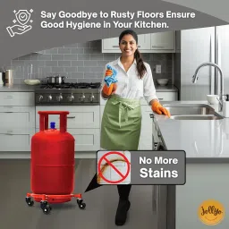 Jollyo LPG Gas Cylinder Trolley with Wheels + Dustproof Cylinder Cover Combo | Heavy-Duty, Rustproof Cylinder Stand for Home Kitchen | Low Maintenance, Easy to Move, 360° Rubber Wheels | Colour Red image 2