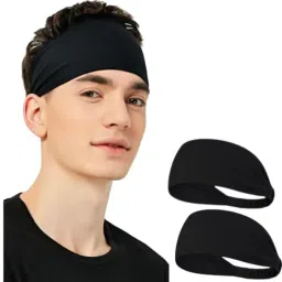 Caiuse Sports Headband Pack of 2– High-Performance Moisture-Wicking Headbands for Men and Women – Stretchy, Comfortable, and Breathable for Running, Gym Workouts (Black,Black) image 4