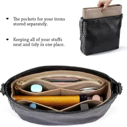 GREENSHEEP Small Purse Organizer with Zipper, Felt Insert Bag Organizer Handbag Tote Liner Pouch for Women (Large, Beige) image 3