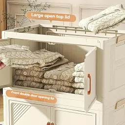 House of Quirk Plastic Storage Bins for Closet Organizers, Folding Storage Box, Stackable Storage Bins with Open Front Door, Collapsible Storage Bins 45cm (5 Layer, Beige) image 5