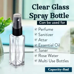 NIOFY Travel Refillable Perfume Clear Glass Bottles with spray pump for Perfume Essential Oils Aromatic Water Blend 8 ML (Pack of 5) (Pack of 24) image 3