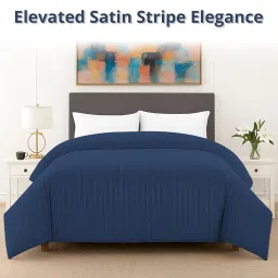Cloth Fusion Glace Cotton Striped Duvet Cover Single Bed, Soft Quilt Cover Single Bed with Zipper for All-Season Comfort (64 x 86 Inch, Navy) image 1