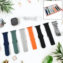 ras n jas RAS N JAS® 7-in-1 Ultra Smartwatch Combo – Includes Smartwatch, Transparent Screen Guard & 7 Classic Straps | Gift Set for Men & Women | Stylish Multi-Strap Smart Watch (1 Set/Mix Color) image 5