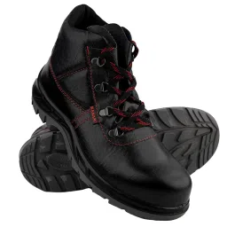 Karam FS21 Black Leather Safety Shoes for Men | Double Density with Steel Toe | Antistatic, Antislip, Oil & Heat Resistant | Size-07 image 1