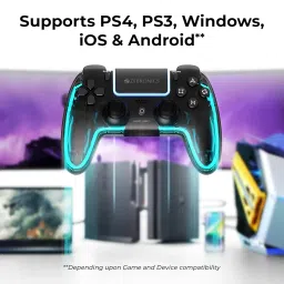 ZEBRONICS MAX LINK PRO, Wireless Controller, Hall Effect, 6 Axis Gyro, Analog Triggers, Touch Pad, Dual Motor Haptics, Macro Buttons, Rechargeable Battery, Supports PS4, PS3, Windows, Android, iOS image 1