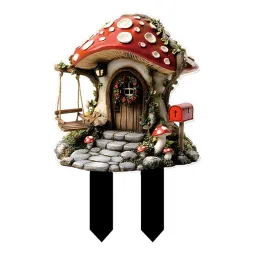 VELURA Yard Garden Stake Acrylic Mushroom House Yard Sign for Flower Bed Lawn Patio|1 Piece Decorative Mushroom House Stake(2D flat ty|Statues & Lawn Ornaments image 5