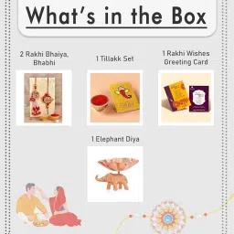 CraftVatika Bhaiya Bhai Bhabhi Rakhi Set - Rakhi with Elephant Showpiece - Couple Rakhi for Brother and Bhabhi with Gift Combo image 3