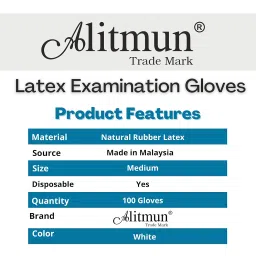 ALITMUN ProCare Latex Examination Hand Gloves, Pack of 100, Large Size, Medical Disposable Gloves Non-Sterile and Less Powdered, White, Surgical Gloves image 3