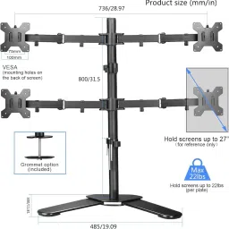 Four Monitor Desk Table Top Arm Stand - Height Adjustable Mount, Swivel & Tilt (4 Monitor Stand) image 4
