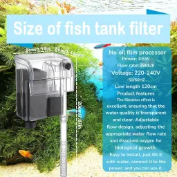VAYINATO® LY-609 | 3.5W | 380L/Hr | Suits Upto 2 Feet Tank Transparent External Fish Tank Hang On Filter, Biochemical Cotton Filtration & Adjustable Water Flow, Waterfall Design by Petzlifeworld image 1