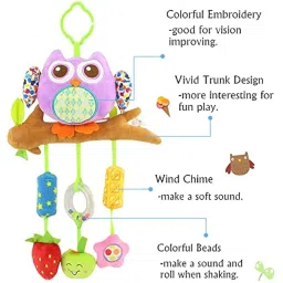 Baby Station Baby Crib & Stroller Plush Playing Toy Car Hanging Rattles (P-Owl) - Multi image 3