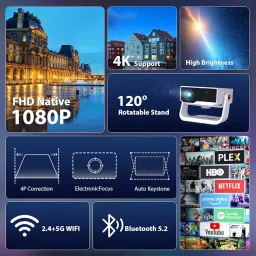 Wielio Projector with WiFi and Bluetooth, 1000+ Apps Installed, Electronic Focus & Auto Keystone, Low Fan Noise, Zoom, Native 1080P 4K Support Portable Mini Video Projector Outdoor Indoor image 1