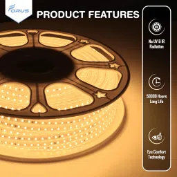 Forus LED Rope Strip Light 5 Meters 2 Year Warranty, Outdoor Waterproof Decorative Cove Lights for Ceiling, Balcony, Home Decor, Interior Decoration, Flexible Rope Light for Diwali, Christmas -Yellow image 2