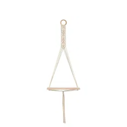 Macrame Handmade Wall Shelf for Plants Decor Cotton Cord Pine Wooden Plank Hanging Floating Shelf Boho Decor Set of 2 for Bedroom Living Room Balcony Beige 55 x 30 image 4