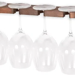 ODEJIA Rustic Wall Mounted Stemware Rack Holder Fits 8 Wine Glasses Walnut Wooden Wine Glass Holder Set Of Two Wine Glass Bar Cabinet For Wall, Hanging Shelves image 5