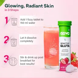 OZiva Bioactive Glutathione Tablets for Radiant Skin - 30 Effervescent Tablets (Pack of 2) | L-Glutathione, Lycopene, Vitamin C for Skin Glow & Anti-Pigmentation | Strawberry Swirl. image 3