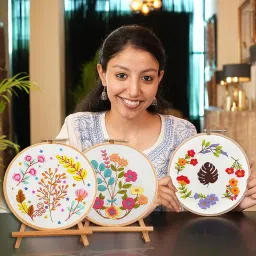 picknMAKE DIY Cross Stitch Hand Embroidery Kit For Beginners Adult, Kids with Pattern & Cloth, Multicolor Floral Design, Written Instructions, Embroidery Hoop & All Other Materials Included (Pack of 3 Kits) image 5