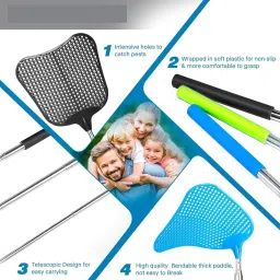 XIBO rectractable Fly swatter Telescopic Fly Swatter, Fly Swatter for Indoors Plastic Flyswatter Heavy Duty with Stainless Steel Telescopic Handle. image 3