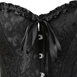 mastyle Generic® Women's Corsets Lace Up Boned Overbust Corset Bustier Lingerie Satin Floral Bustier Bodyshaper Top | Black | S image 3