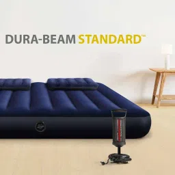 Intex Polyvinyl Chloride (PVC) 64765 Dura-Beam Standard Classic Downy Air Bed, 152 X 203 X 25 Cm + 2,Multicolor, Queen image 1