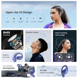 CrossBeats Arc Buds OWS Open Ear Wireless Earbuds | Spatial Audio Headphones & Head Tracking | Gaming Bluetooth Earphones | 100hr Playtime | 14.2mm Drivers IPX5 Rating Type-c Fast Charging (Blue) image 1