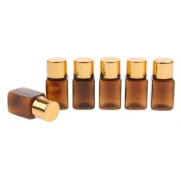UJEAVETTE® 2x6 Pieces Amber Refillable Empty Essential Oil Makeup Bottle 10ml Gold Cap image 1
