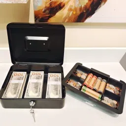 Sampton Cash Box with Money Tray and Key Lock Large Security Box Metal Safe Box for Money (12-Inch, Size-30 x 22 x 9 cm) image 1