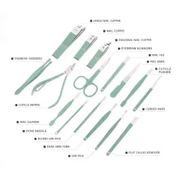 Manicure Set Professional Nail Clippers Pedicure Kit, 16 pcs Stainless Steel Nail Care Tools Grooming Kit with Luxurious Travel Leather Case for Men Women Gift (Green) image 1