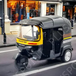 PLUSPOINT Auto Rickshaw Toy,with Pull Back Action City Traffic Vehicles Public Transport Toy with Light and Sound for Aged 3 4 5 6 Boys and Girls,Kids Party Favors Gifts (Auto Rickshaw) (Black) image 1