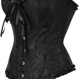 mastyle Generic® Women's Corsets Lace Up Boned Overbust Corset Bustier Lingerie Satin Floral Bustier Bodyshaper Top | Black | S image 1