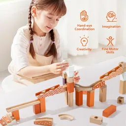 Ghini® Wooden Marble Run Toy Set – 60 Pcs Solid Wood Building Blocks for Kids | STEM Educational Construction Game | Montessori Marble Track Ramp for Early Learning & Brain Development image 4