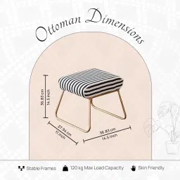 nestroots Ottoman Stool for Living Room - Metallic Stools for Sitting, Bedroom Pouffes, Side Table | 14.5 Inch Height, Black & White 2 Leg Design | Stylish & Durable Footrest Stool for Home image 1