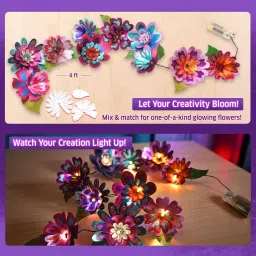 Chalk and Chuckles Flower Lights- DIY Foil Art and Craft Kit for Girls 9-12, Make 3D Flower String with 10 LED Bulbs, Mess Free Creative Toy & Room Decor, Birthday Gift for Kids Age 8+ Years image 5