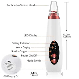 Dialust Electric Blackhead Remover Vacuum, USB Rechargeable Pore Cleaner with 7 Heads, 3 Suction Levels, LED Display, White image 1
