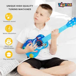 Toyshine 58cm Jungle Theme 4 String Guitar Easy-to-Hold Thin Frets Low String Musical Instrument Learning Educational Toy Gift for Toddlers Kids 3+, Blue image 3